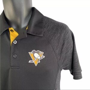 Mens Majestic Cool Base Pittsburgh Penguins Short Sleeve Polo Shirt Sz S Black